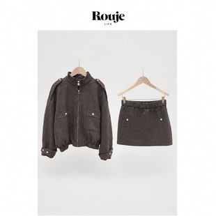 【现货】Rouje Life法M*外套+半裙26秋季人字纹毛呢夹克短裙套装