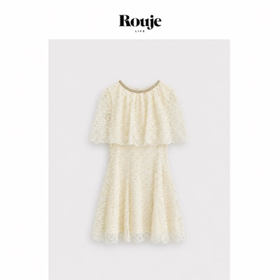【现货】Rouje Life夏季法式甜美温柔风钉珠斗篷蕾丝连衣裙