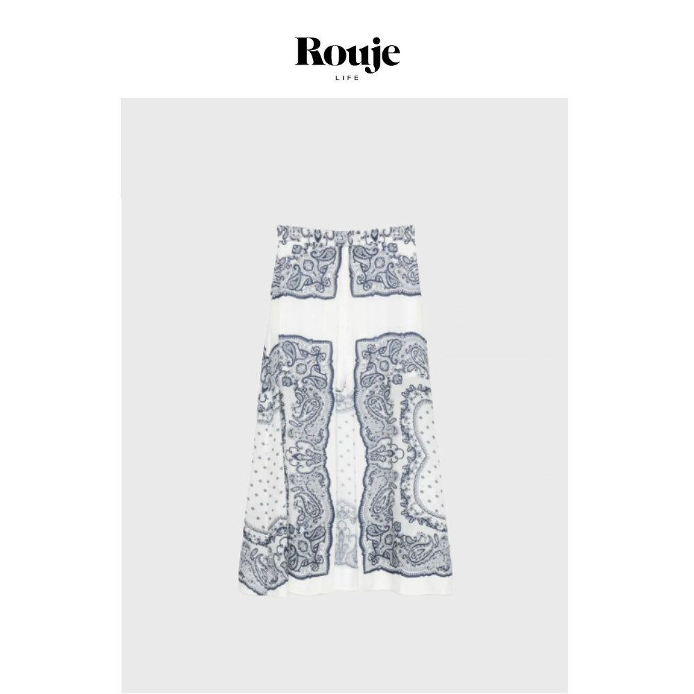 【现货】Rouje Life南洋假日~法S！印花半裙复古高开衩长裙打底裤