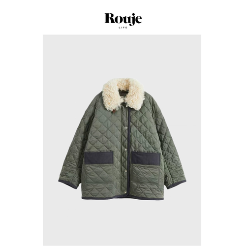 【现货】Rouje Life Savi私服买手店 大棉服可拆卸毛领菱格纹外套