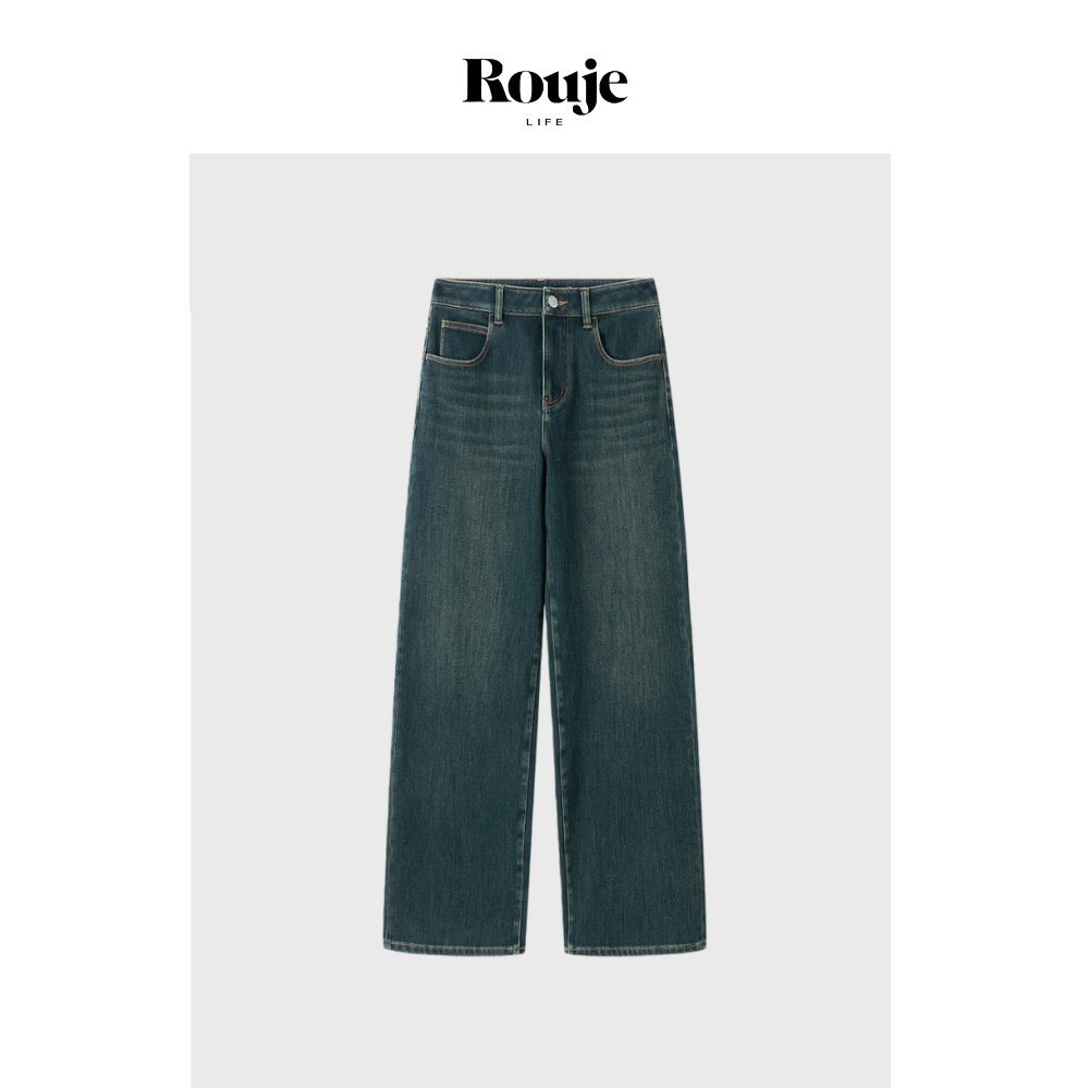 【现货】Rouje Life百搭复古石磨洗弹力加厚抓绒直筒阔腿牛仔裤,女装/女士精品,大码裤装,淘宝优惠券,粉丝福利购,淘宝优惠卷