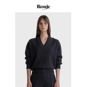 慵懒风灰色羊毛混纺针织衫 女装 Life V领毛衣女新款 现货 Rouje