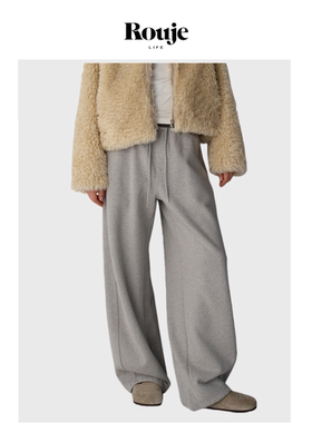 【现货】Rouje Life休闲裤女秋冬新款高腰松紧腰阔腿裤直筒裤卫裤