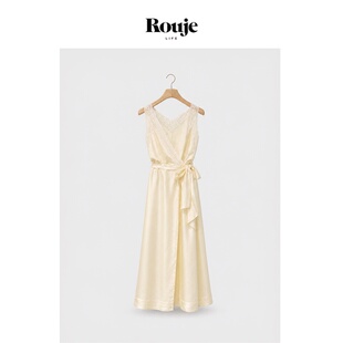 【现货】Rouje Life清冷女神！蕾丝长裙春v领无袖系带收腰连衣裙