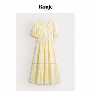 【现货】Rouje Life花边拼接设计感腰节抽绳仙女裙收腰茶歇连衣裙