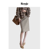 Rouje 现货 Life复古三色羊毛米灰中低腰半身裙A字针织裙中裙