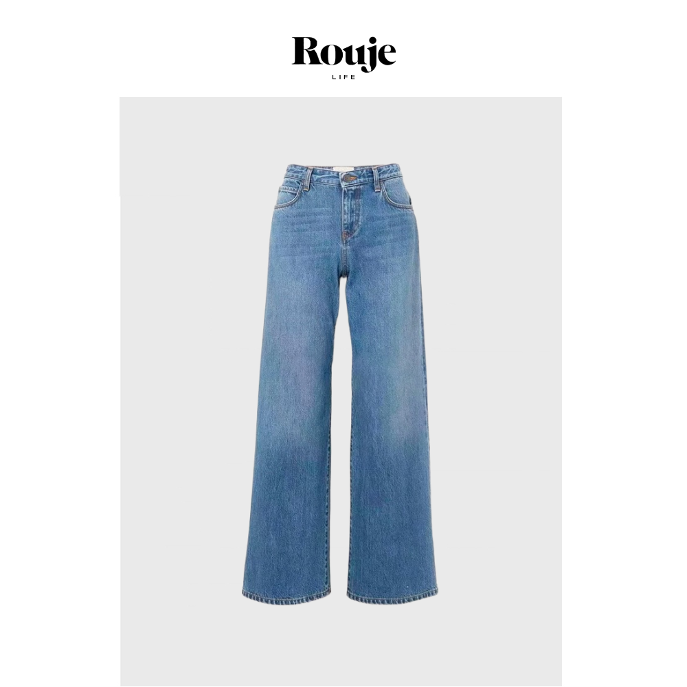 【现货】Rouje Life新款中腰直筒牛仔裤女个性休闲阔腿拖地长裤
