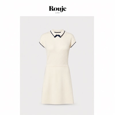 【现货】Rouje Life法式polo领针织连衣裙女蝴蝶结收腰a字短裙