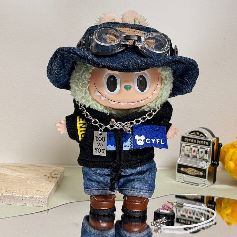 仅衣服拉布布labubu娃衣搪胶盲盒一代二代通用狂野飞行员牛仔套装