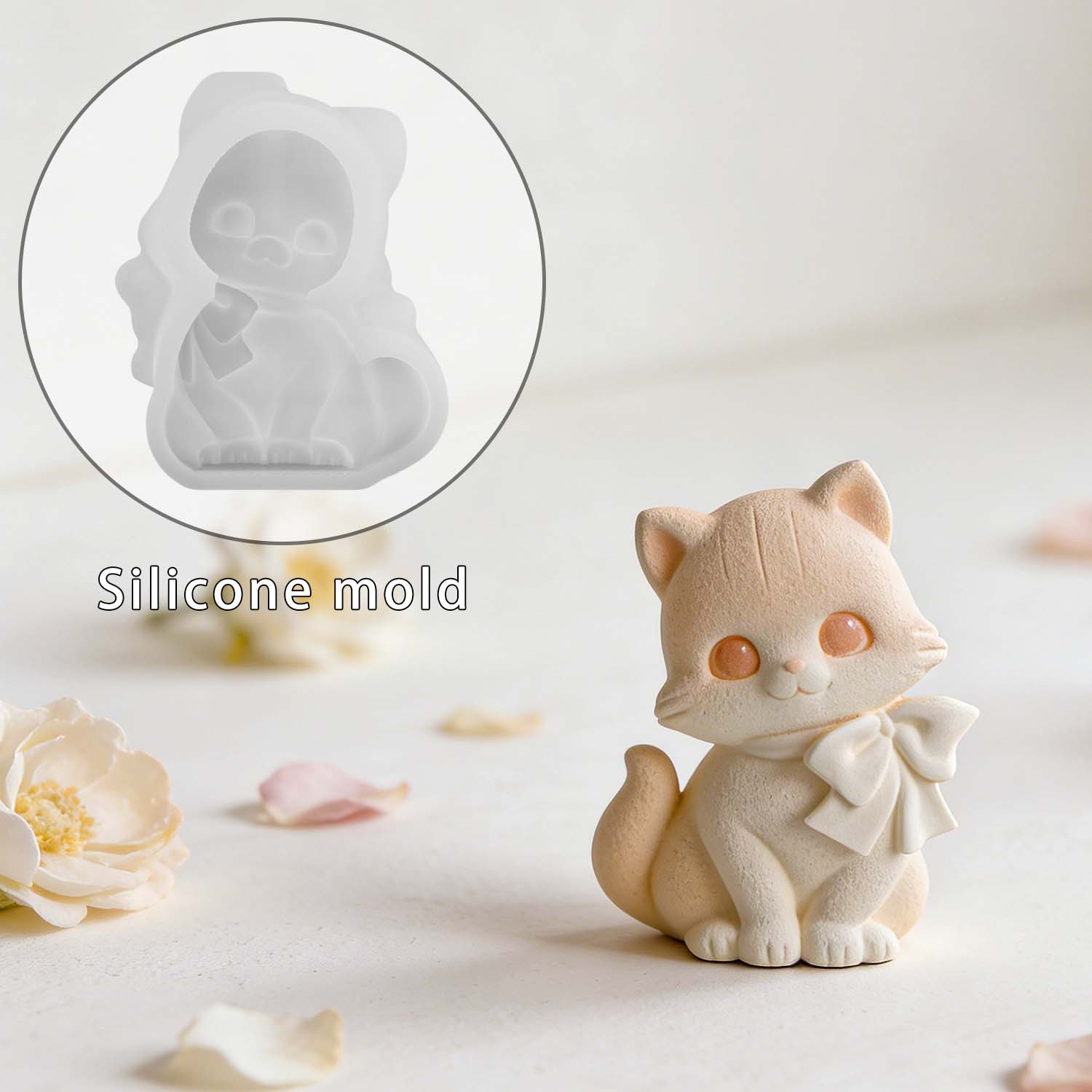 蝴蝶结小猫硅胶模具手工DIY桌面