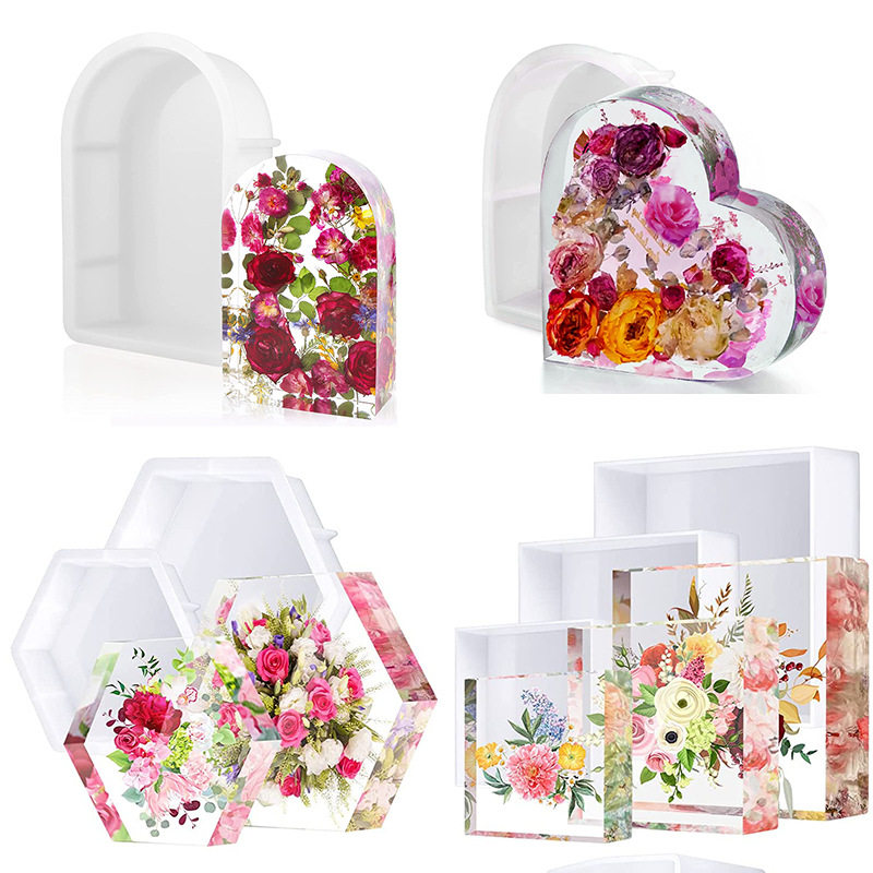 环氧树脂模拱门心形六边体鲜花标本书档硅胶模具DIY水晶滴胶立体