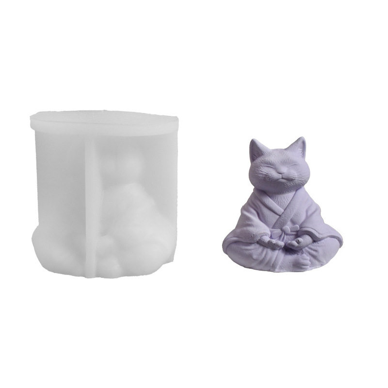 打坐猫咪蜡烛硅胶模具diy香薰立
