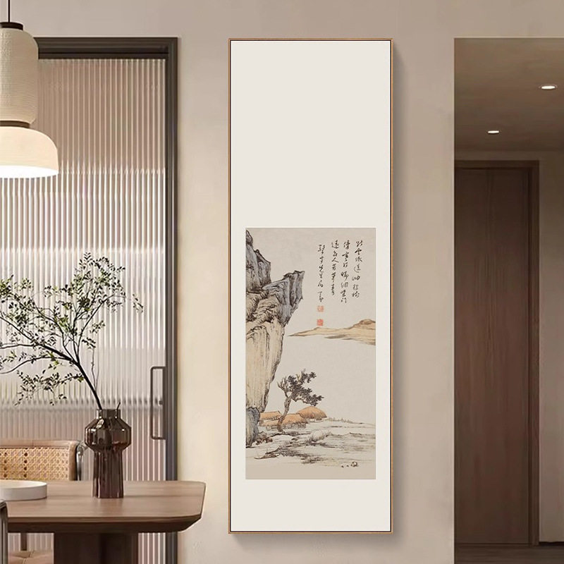 新中式山水国画郑板桥宋代美学茶室禅意挂画客厅玄关中古风装饰画