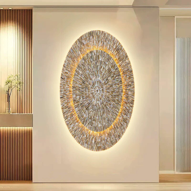 跨境手工贝壳装饰画发光画led灯画玄关壁画高档客厅餐厅走廊