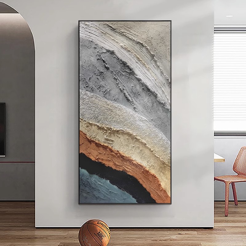 玄关装饰画竖版现代简约手绘油画客厅沙发背景墙抽象手工厚肌理画