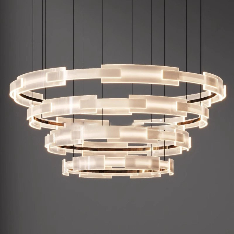 北欧客厅轻奢圆形吊灯创意简约圆环金色餐厅灯铝材吊灯中山灯具