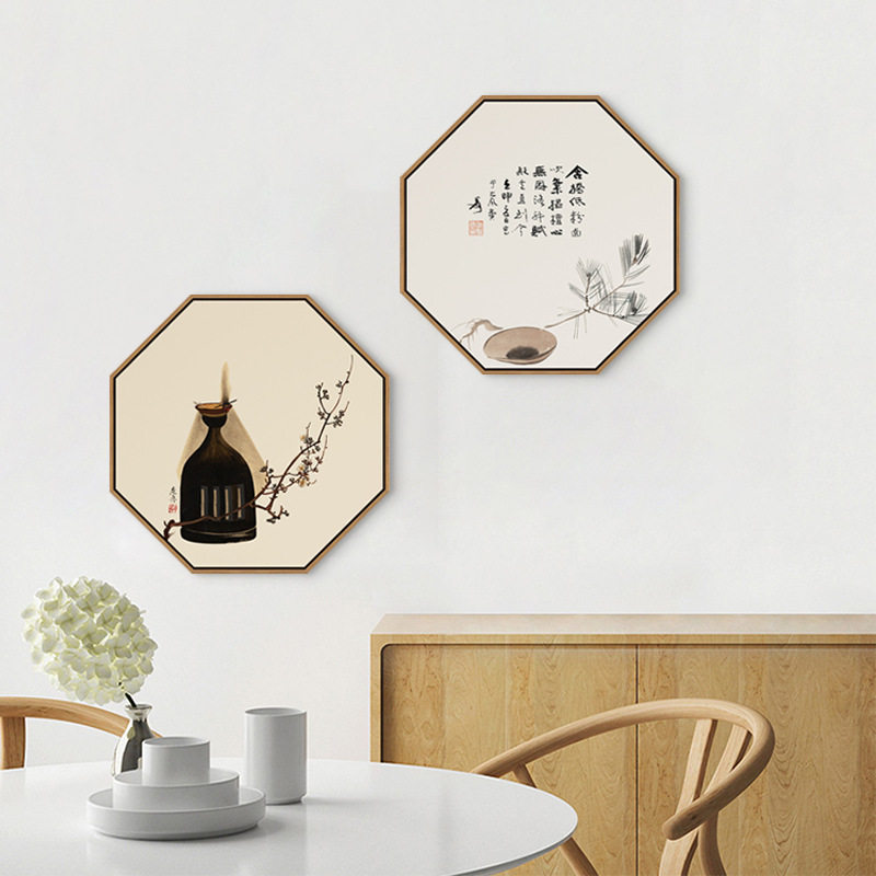 闲坐春秋新中式禅意餐厅装饰画茶室挂画茶壶创意玄关民宿壁画