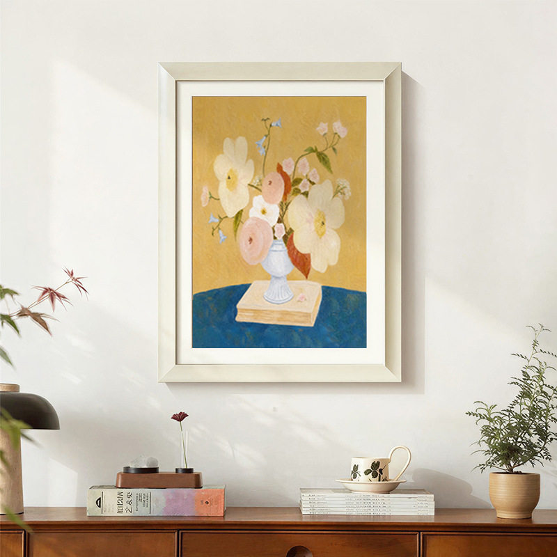 浅夏花盏法式简约装饰画中古风客厅挂画卧室花卉静物艺术画