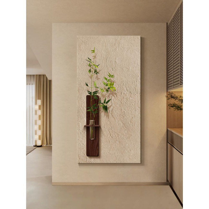 侘寂风水培绿植玄关装饰画入户正对门挂画禅意茶室氛围布置高级感
