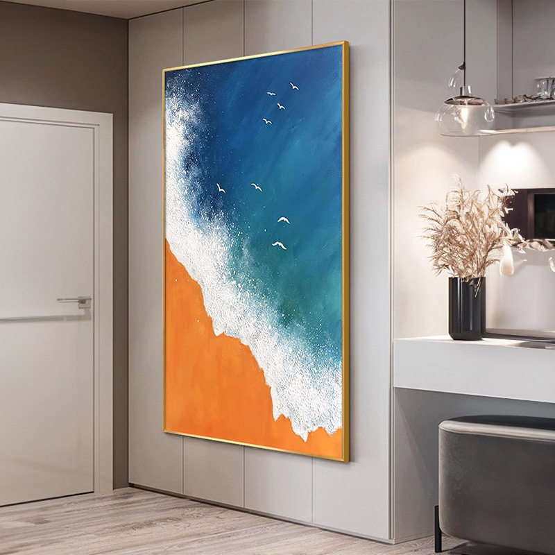 背景墙装饰画高级感落地沙滩挂画厚肌理油画手绘客厅玄关现代简约