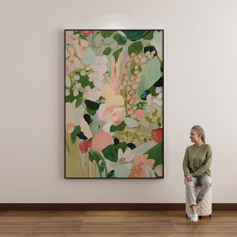 入户走廊挂奶油风客厅沙发背景墙装饰画纯手绘现代简约玄关油画