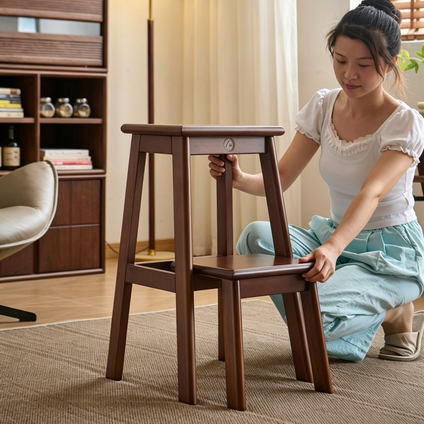 家用实木折叠两用梯凳150kg承重