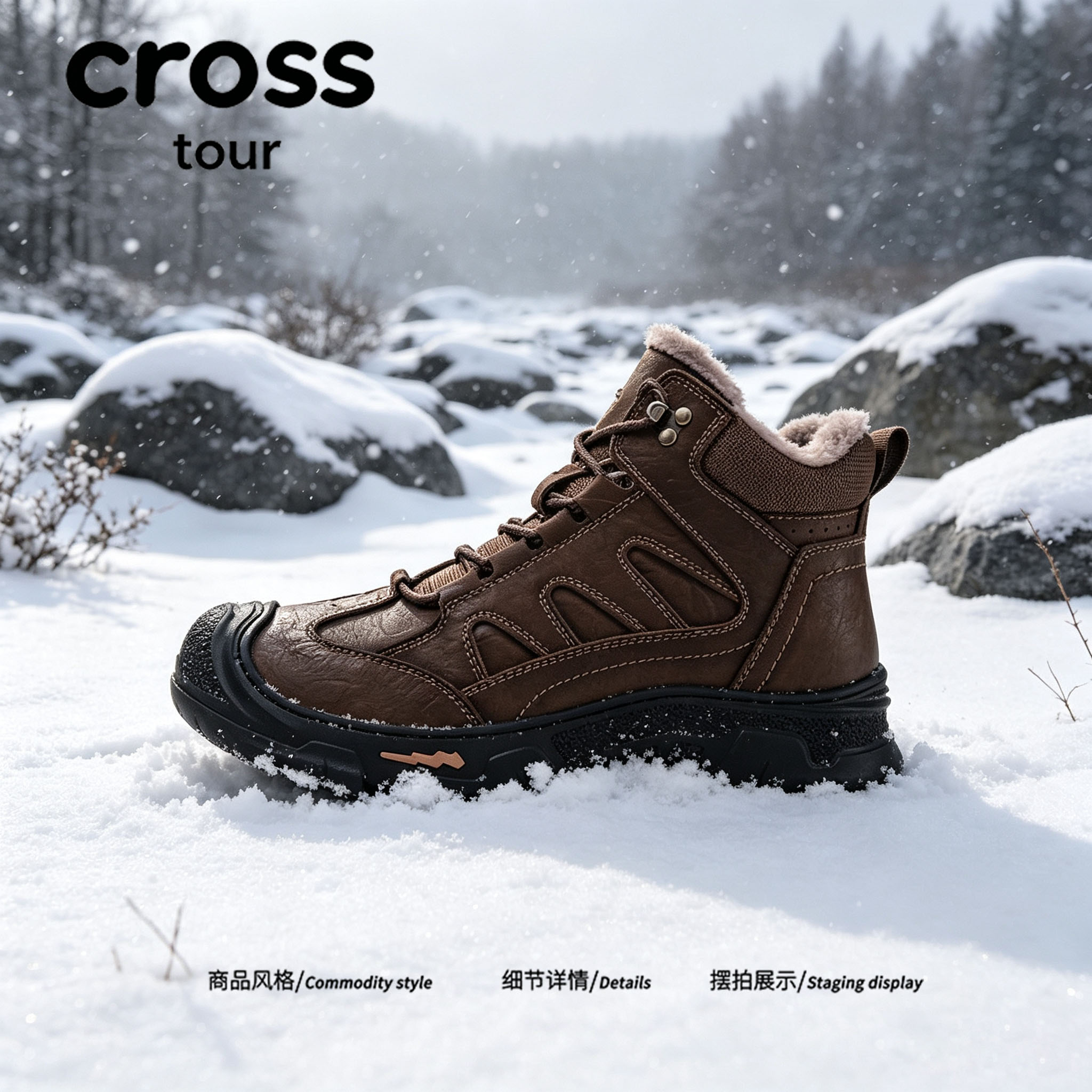 【百搭冬款】Cross tour时尚户外登山皮革保暖抗寒厚高帮工装鞋