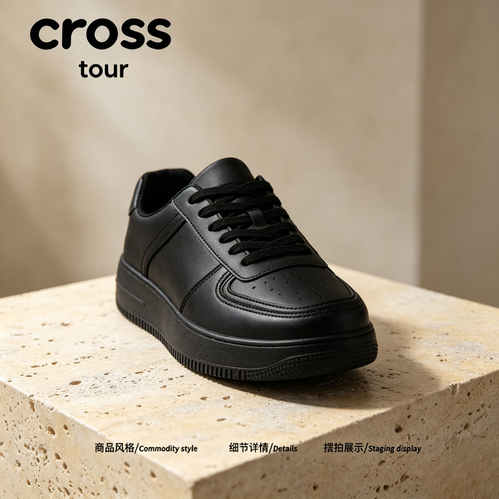 【素净高级】Cross tour简约厚底防滑板鞋透气舒适轻便低帮单鞋