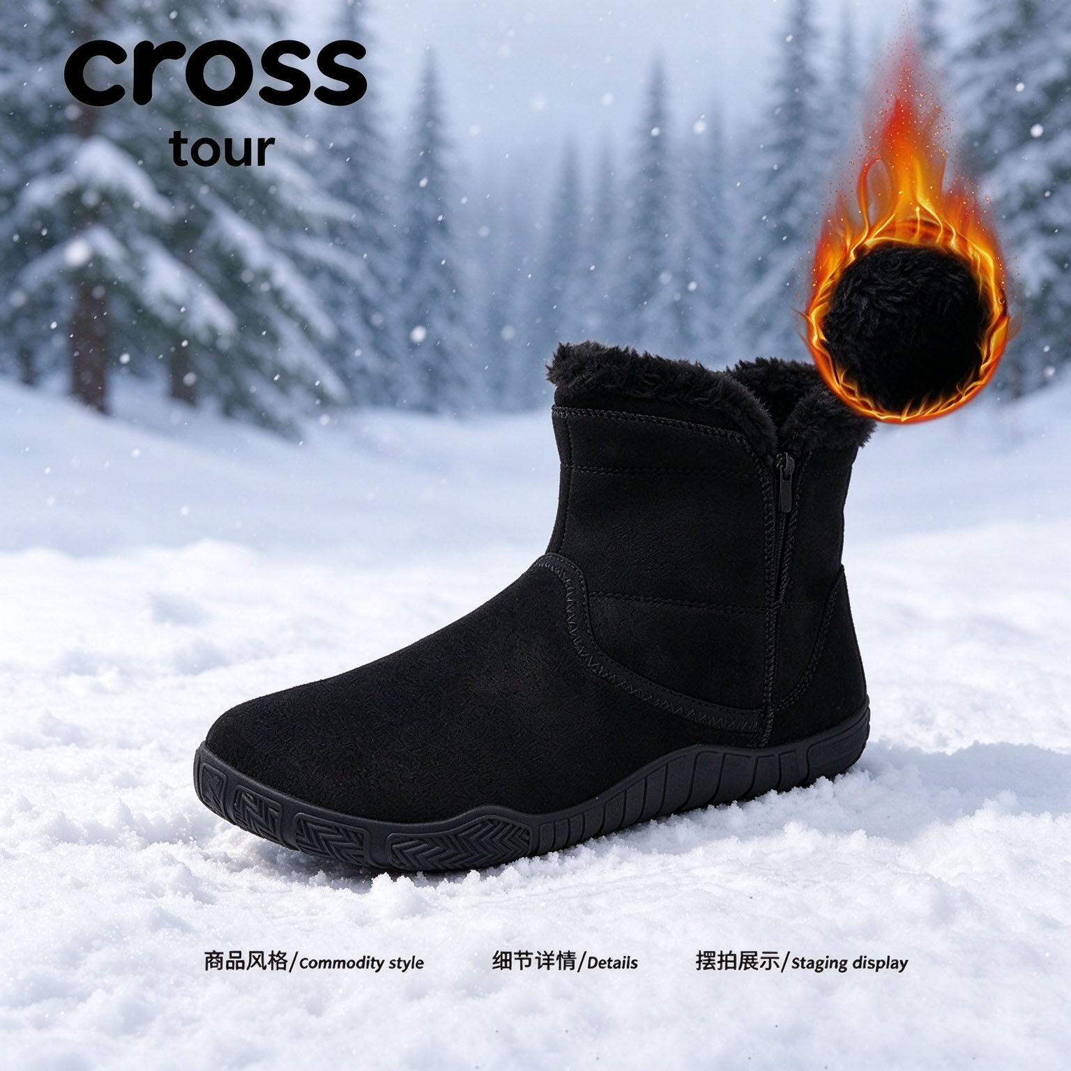 【清构简雅】Cross tour冬季防寒加厚耐磨雪地靴保暖拉链短筒鞋