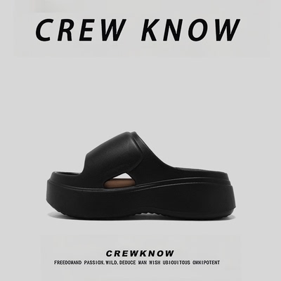 CREW KNOW时尚男鞋~青年洞洞鞋运动休闲素面四季通用一脚蹬透气PU