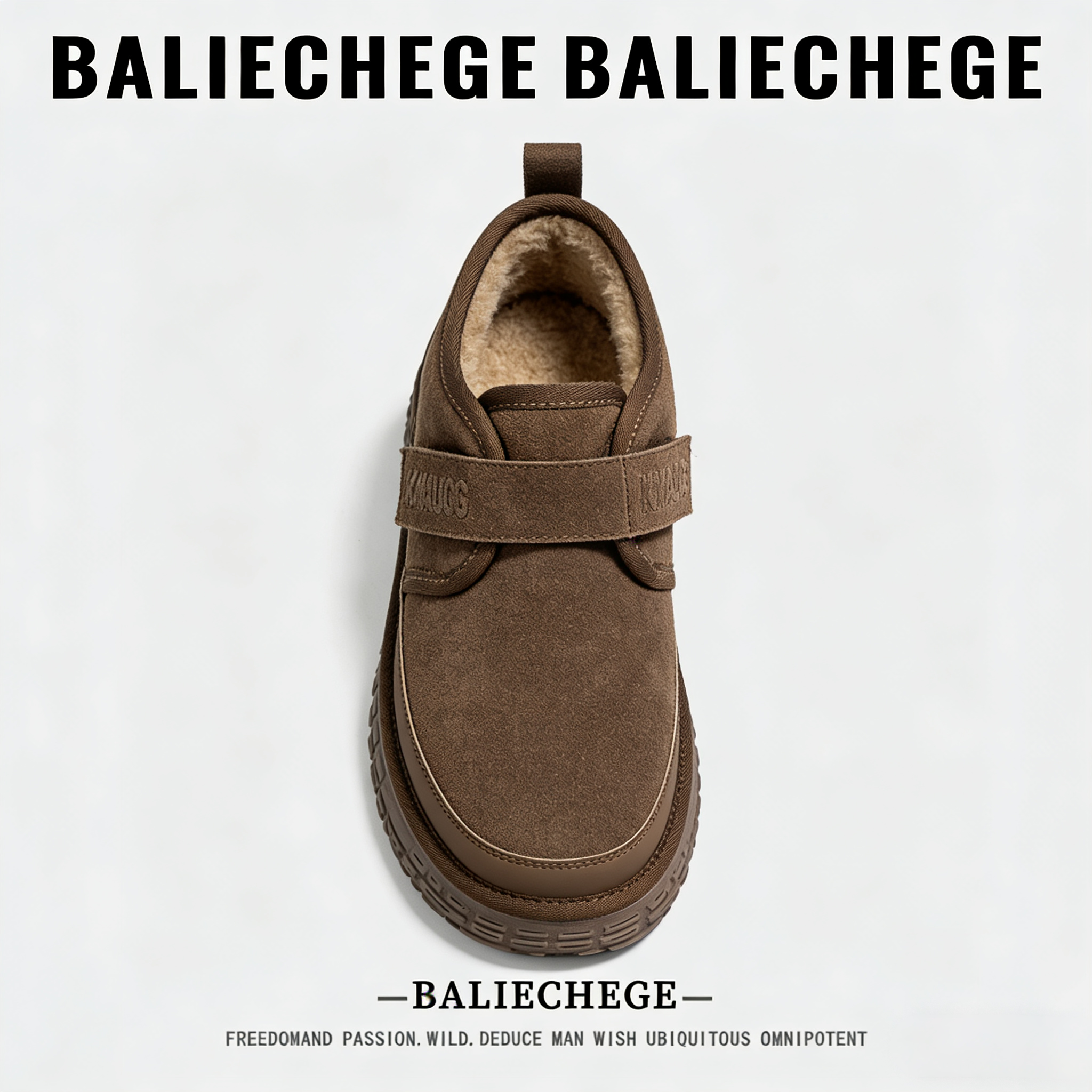 【法国BALIECHEGE专柜】冬季棕色中跟短筒雪地靴合成革保暖圆头