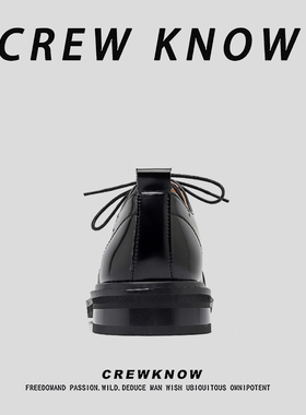 【法国CREW KNOW专柜】系带休闲皮鞋纯色春秋黑色圆头日常潮流