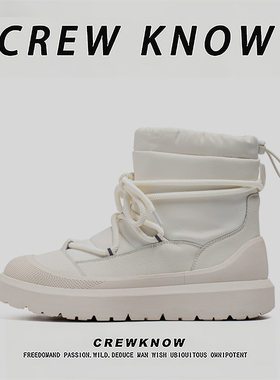 【法国CREW KNOW专柜】时尚高帮雪地靴系带防寒白色轻便冬季保暖