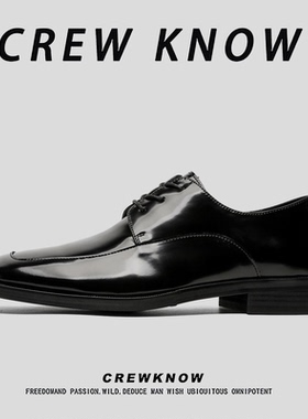 【法国CREW KNOW专柜】皮革时尚潮流系带休闲皮鞋纯色黑色圆头