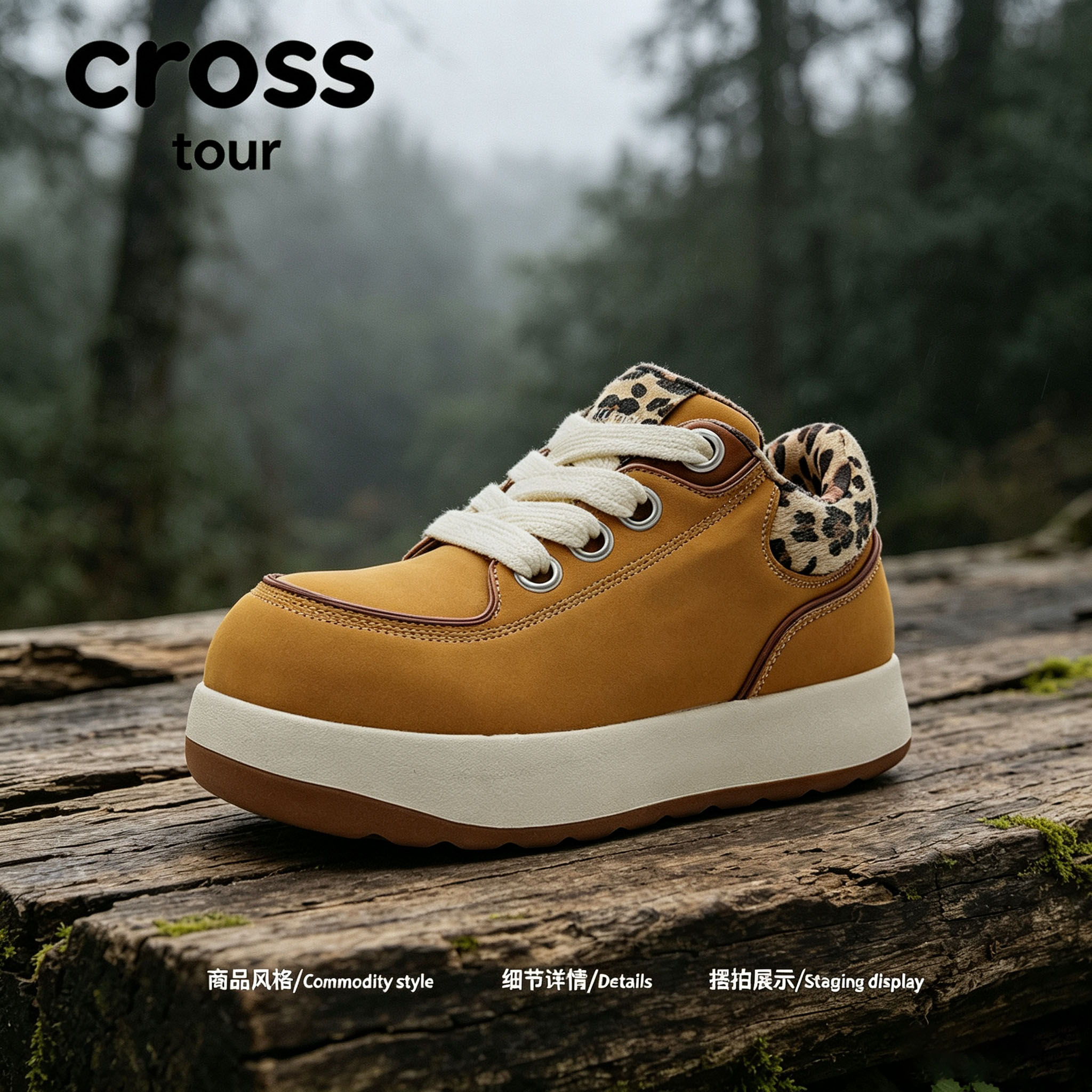 【酷感利落】Cross tour时尚厚底休闲板鞋耐磨防滑圆头宽楦休闲鞋