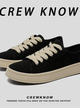 【法国CREW KNOW专柜】青年板鞋运动休闲系带透气春秋黑色平跟