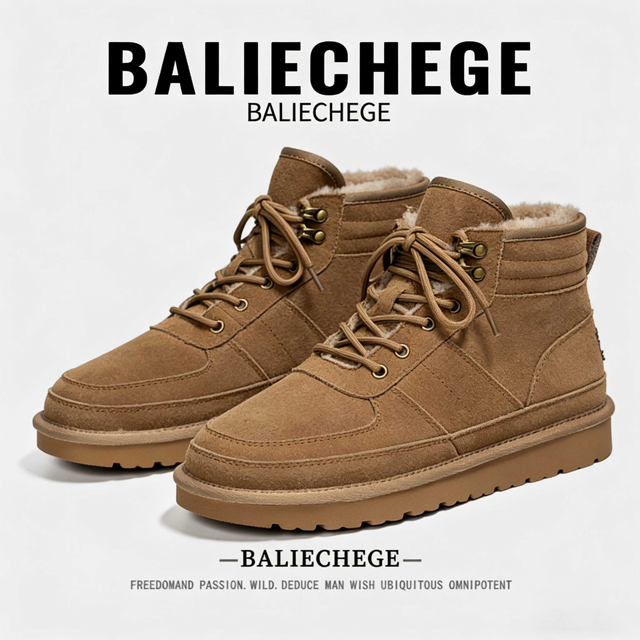 【法国BALIECHEGE专柜】男鞋加绒高帮雪地靴系带户外鞋冬季保暖