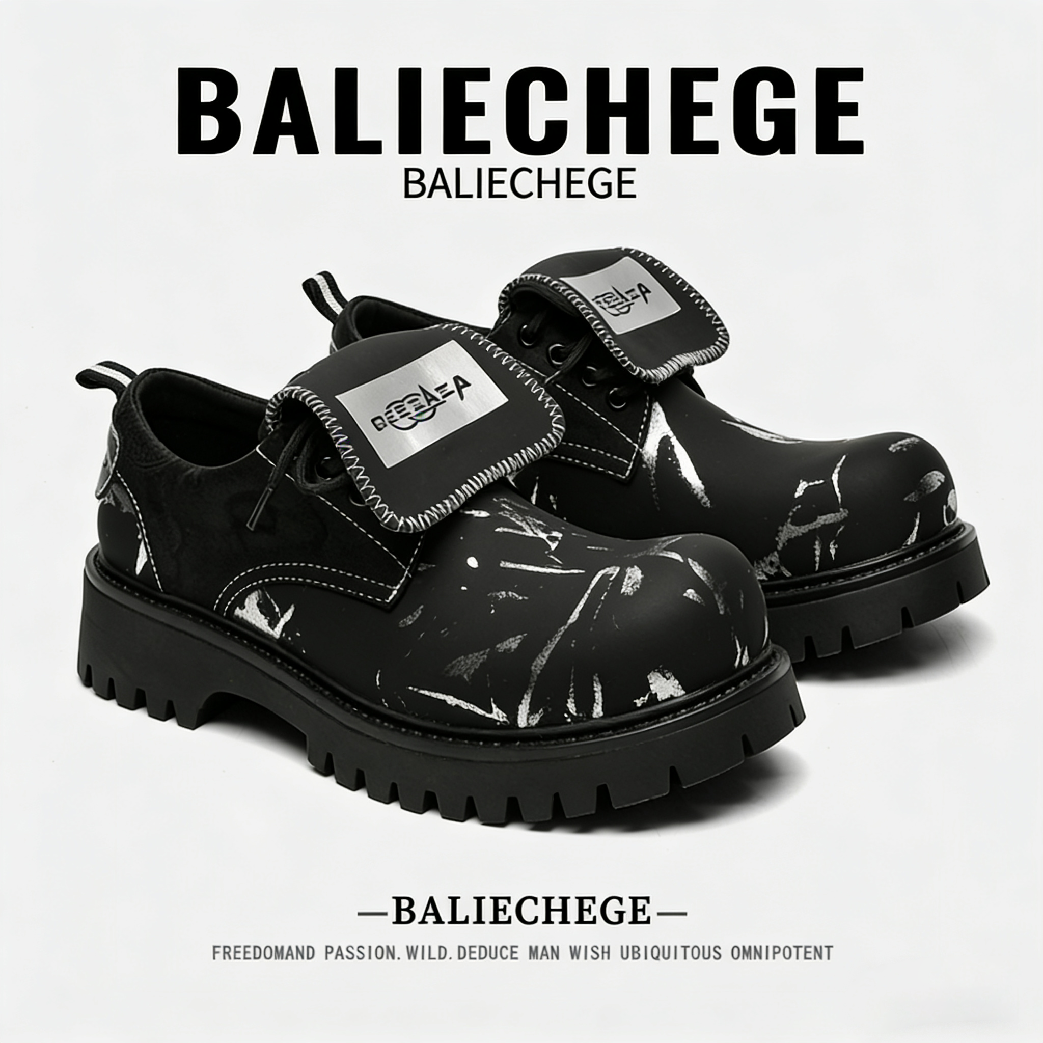 【法国BALIECHEGE专柜】系带休闲皮鞋男鞋黑色2025年秋季时尚潮流