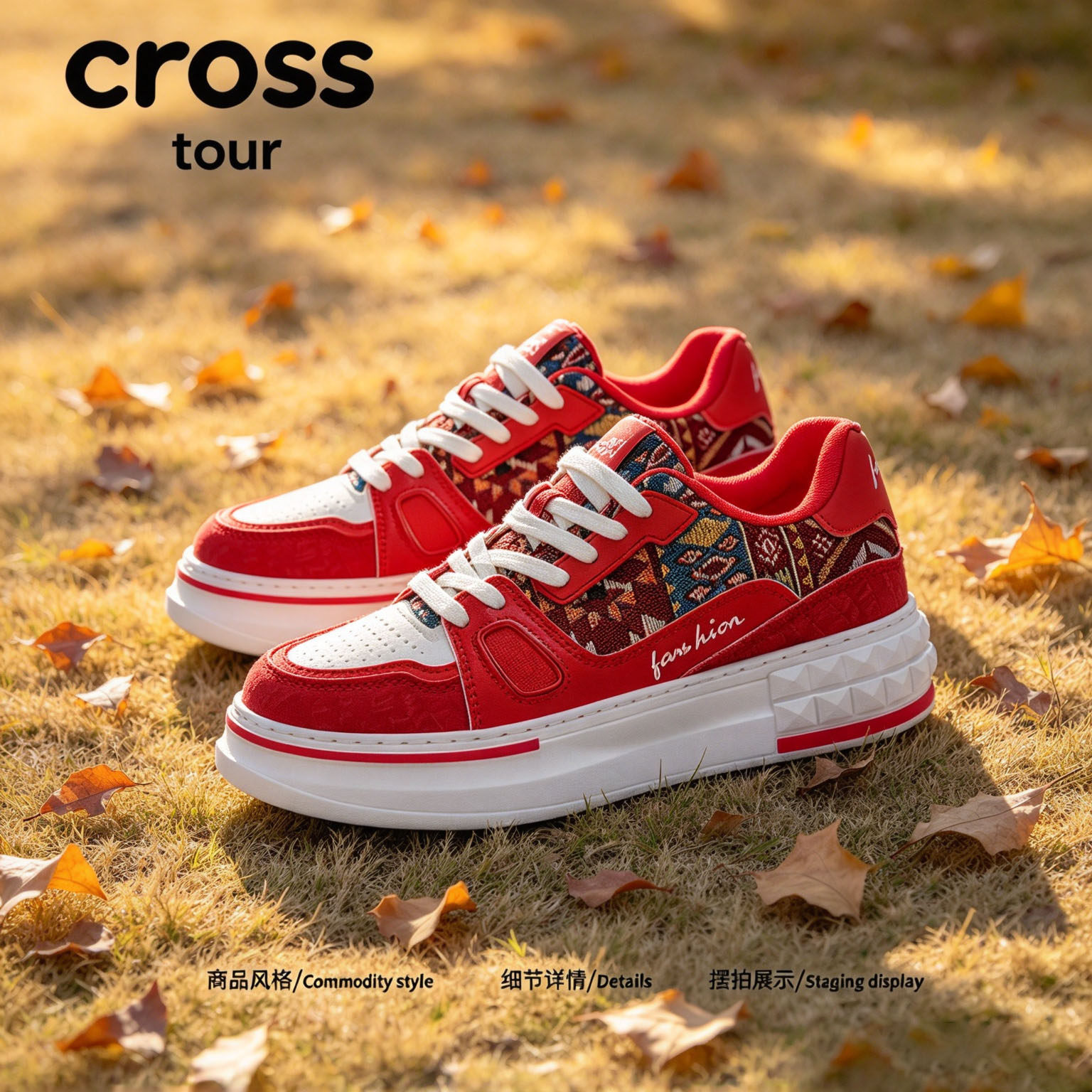 【冷裁简形】Cross tour复古民族风厚底板鞋耐磨低帮轻便潮流板鞋