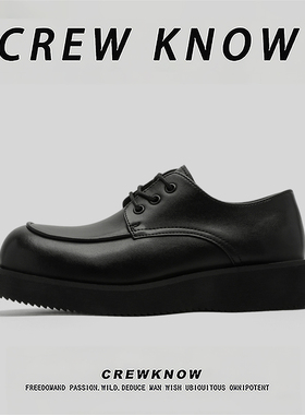 【法国CREW KNOW专柜】商务男鞋系带休闲皮鞋纯色春秋黑色圆头