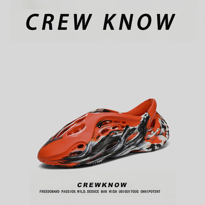 CREW KNOW时尚男鞋~洞洞鞋椰子一脚蹬透气防滑镂空运动休闲PU透气