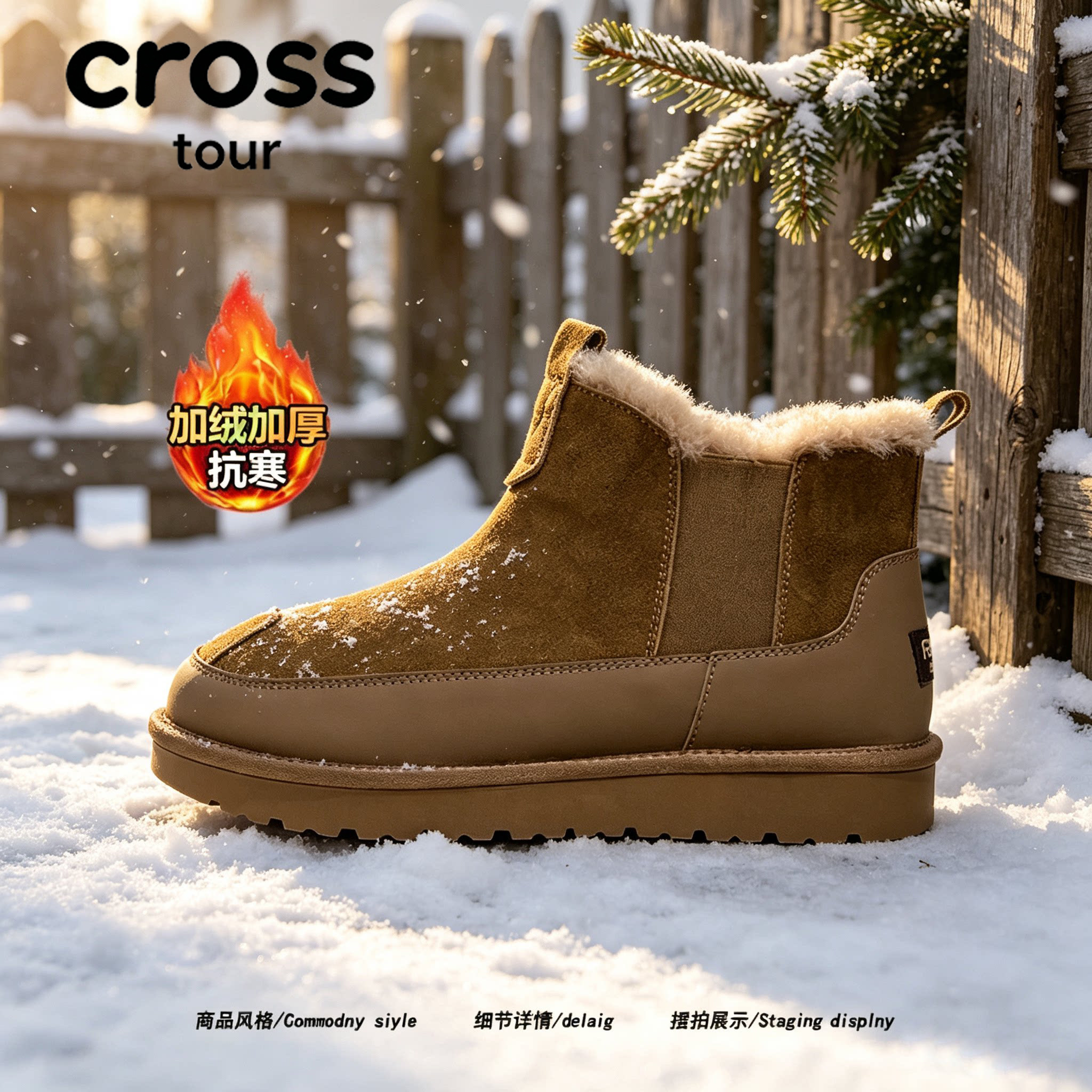 【不易变形】Cross tour时尚加绒加厚耐磨软底雪地靴抗寒短筒潮靴