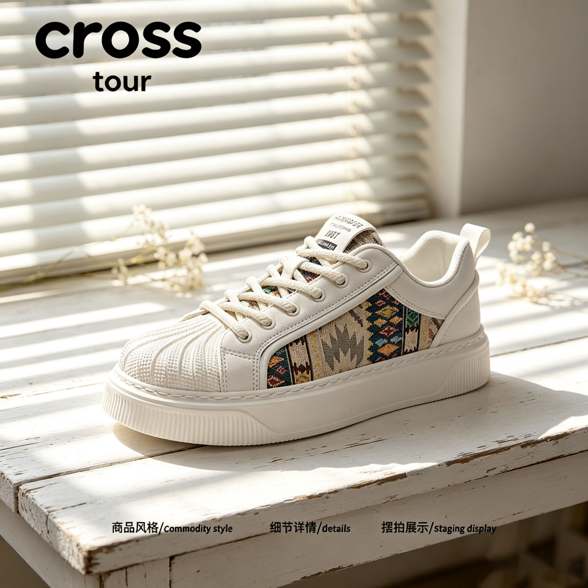 【静显风华】Cross tour复古厚底休闲板鞋织物拼接透气贝壳头板鞋
