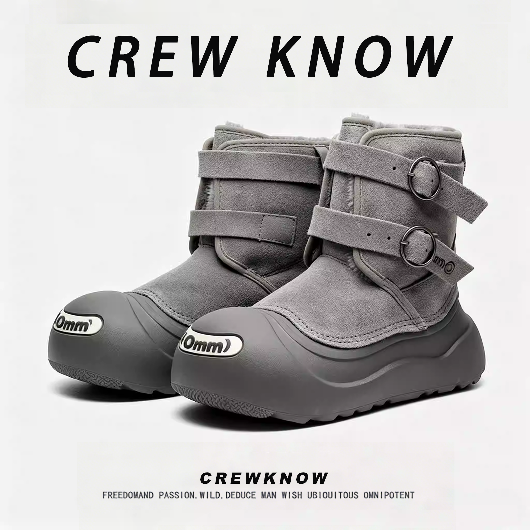 【法国CREW KNOW专柜】冬季雪地靴加绒加厚保暖皮毛一体防滑棉鞋