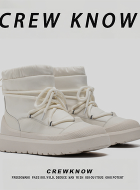 【法国CREW KNOW专柜】冬季高帮户外防滑雪地靴白色中筒棉鞋保暖