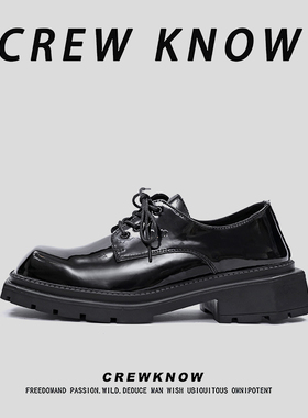 【法国CREW KNOW专柜】皮革商务休闲鞋系带休闲皮鞋纯色春秋黑色