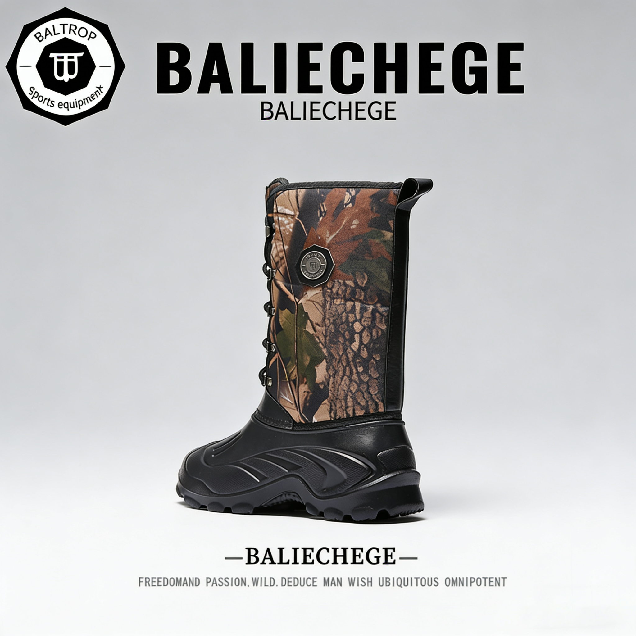 【法国BALIECHEGE专柜】时尚迷彩混合材质短筒雪地靴男款防寒冬季