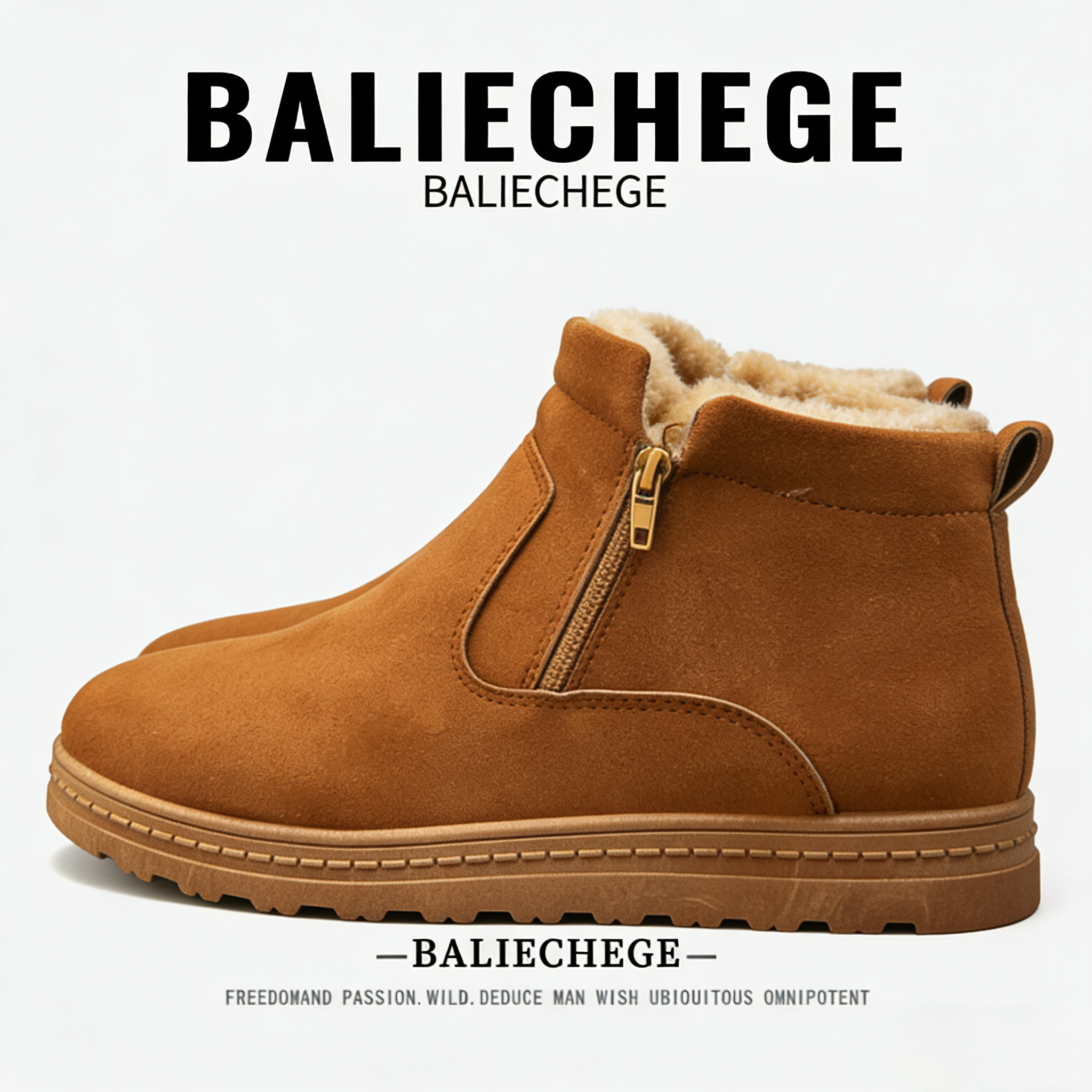 【法国BALIECHEGE专柜】棉内里短筒雪地靴防滑保暖拉链冬季棕色加