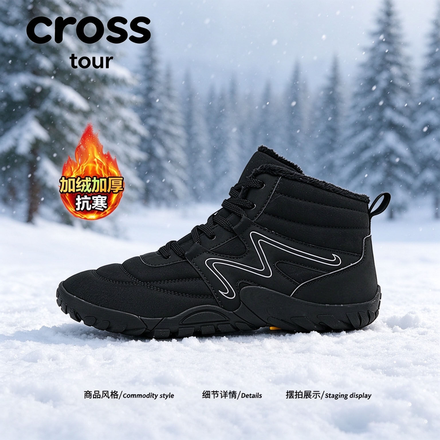 【低调耐看】Cross tour户外时尚耐磨雪地靴加绒加厚抗寒保暖潮鞋