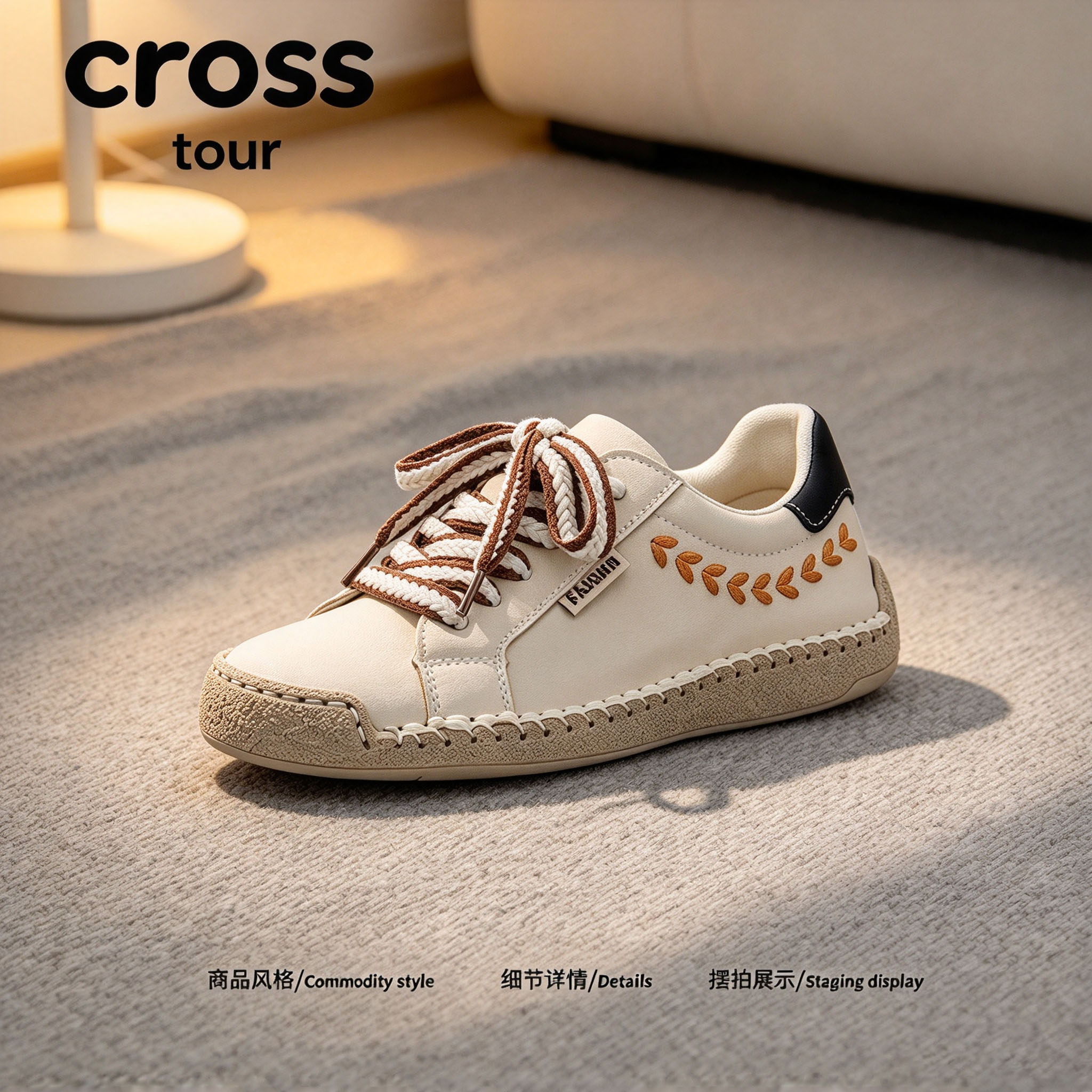 【隽调耐看】Cross tour米白手工缝制软底休闲板鞋舒适耐磨低帮鞋